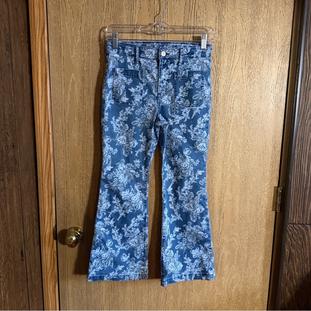 Gap x LoveShackFancy Kids Floral 70s Flare High Rise Jeans Blue Size 8 Plus